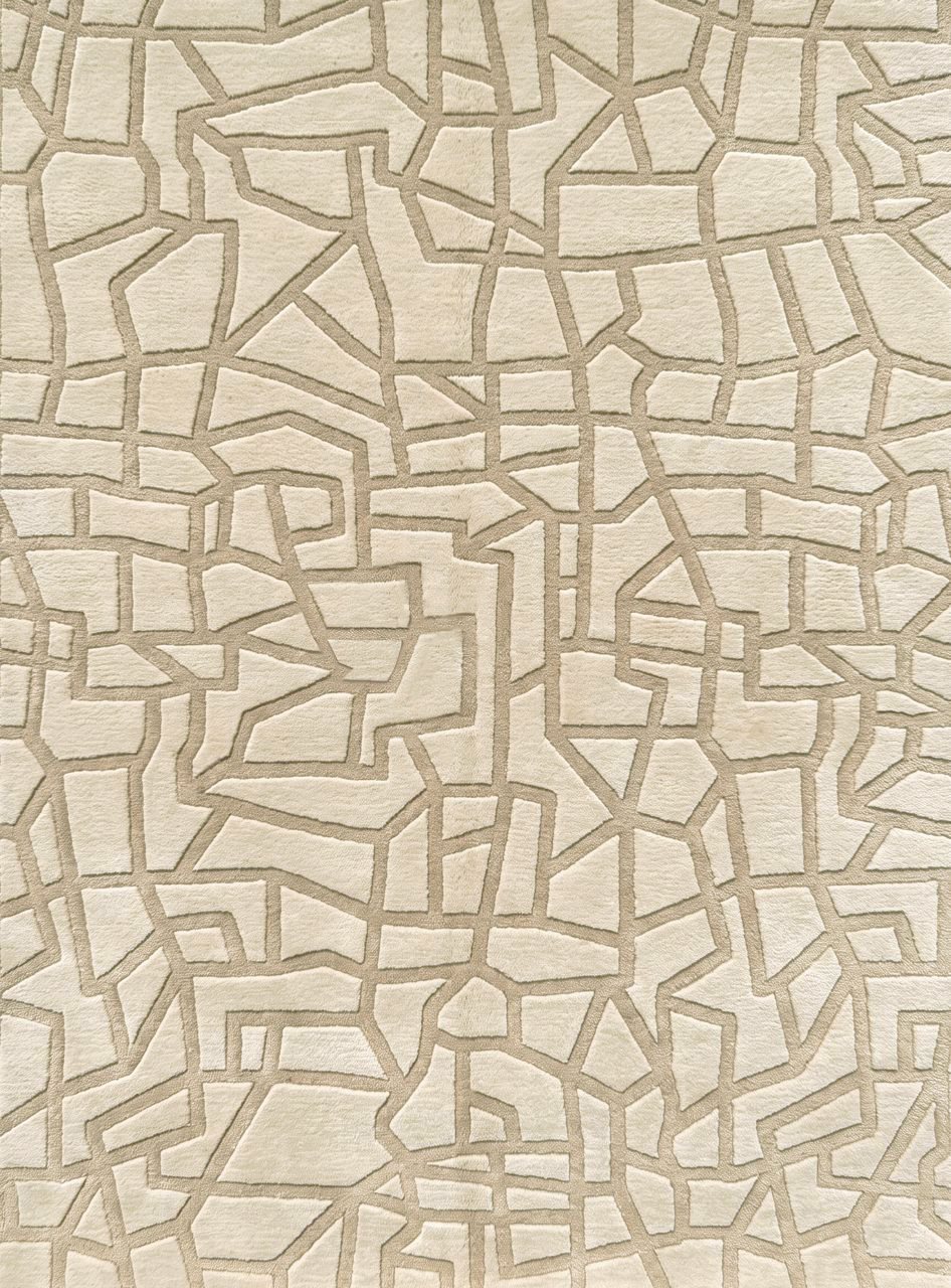 Article 441 ivory carved mosaic alpaca and linen hand-knotted rug by Bond Street, full view