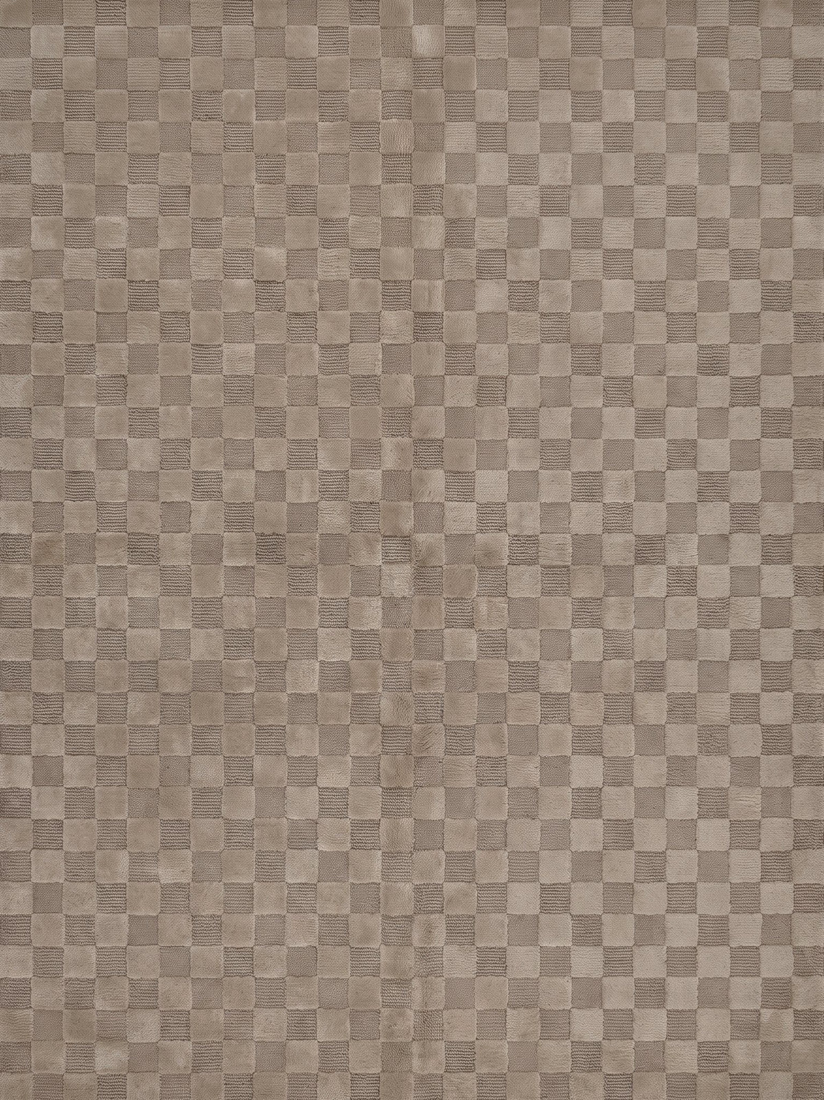 Article 241 taupe checkerboard merino wool and cashmere hand-knotted rug by Bond Street, full view