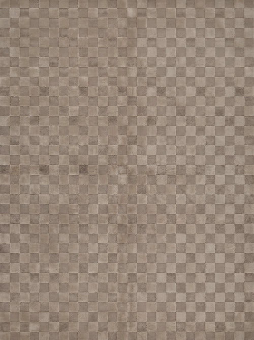 Article 241 taupe checkerboard merino wool and cashmere hand-knotted rug by Bond Street, full view